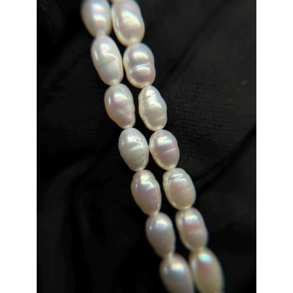 14K Gold Freshwater Pearl Onyx Endless Necklace 33 Inch 28.5g